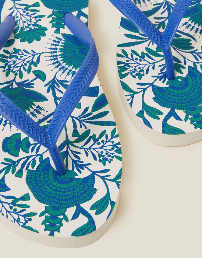 Paisley Print Flip Flops, Blue (BLUE), large