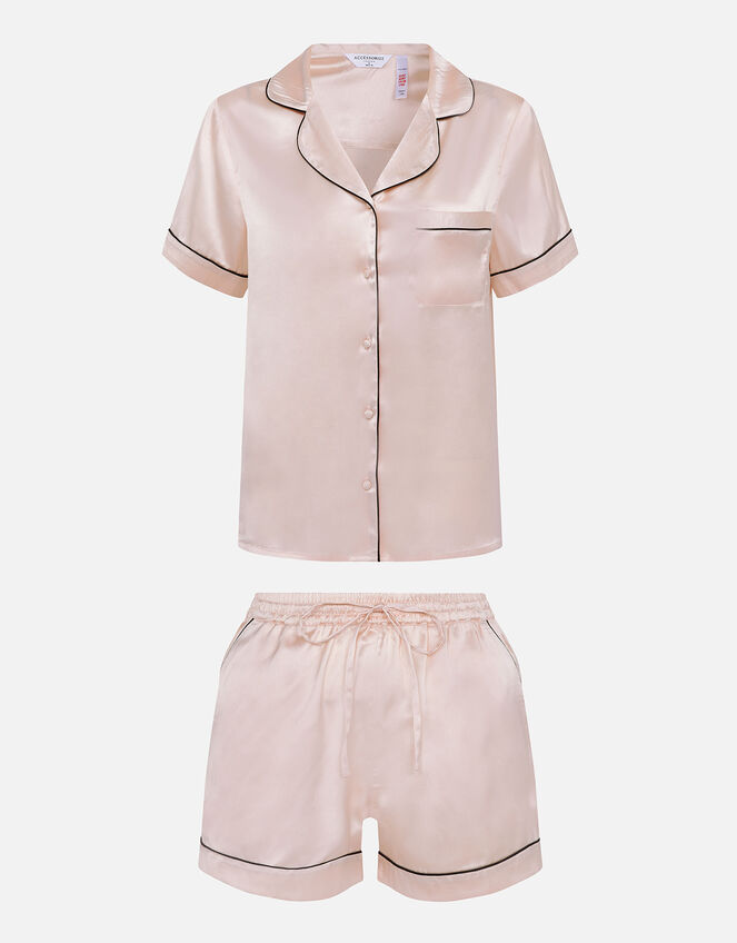 Satin Shirt and Shorts PJ Set, Pink (PALE PINK), large