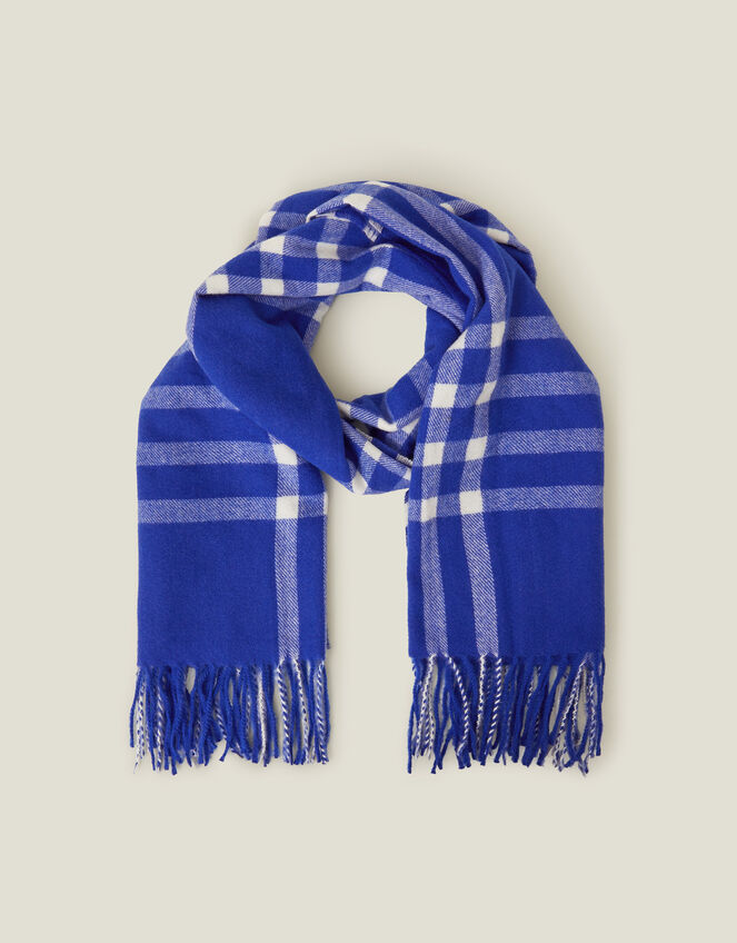 Check Blanket Scarf, Blue (BLUE), large