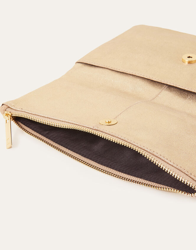 Leather Metallic Clutch, Gold (GOLD), large