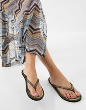 Braided Strap Flip Flops, Green (KHAKI), large