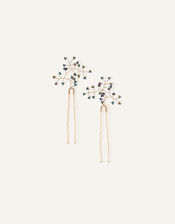 Delicate Beaded Leaf Hair Pins Set of Two, , large