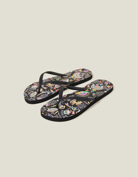 Paisley Print Flip Flops, Black (BLACK), large