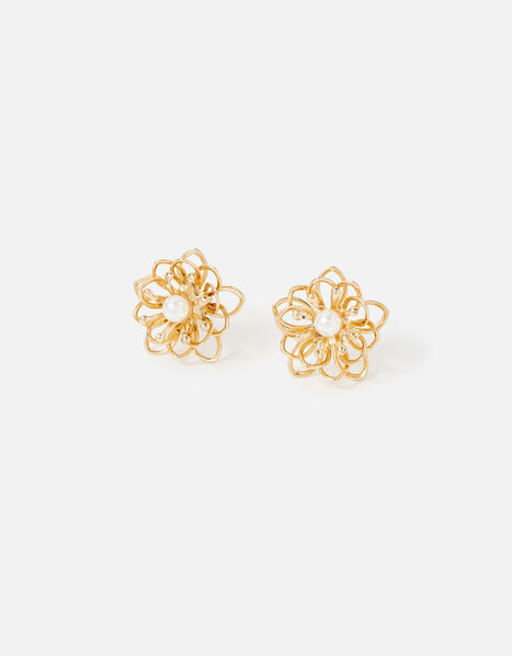 Pearl Flower Wire Studs , , large