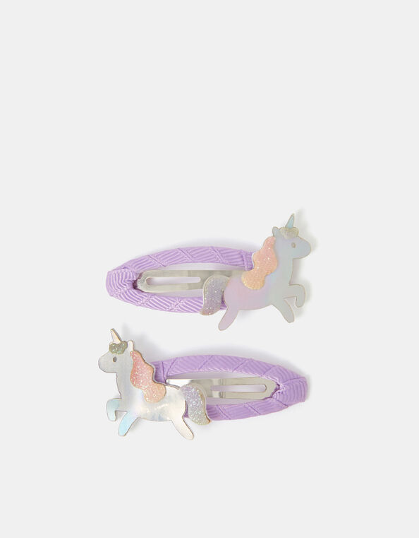 2-Pack Girls Holographic Unicorn Hair Clips, , large