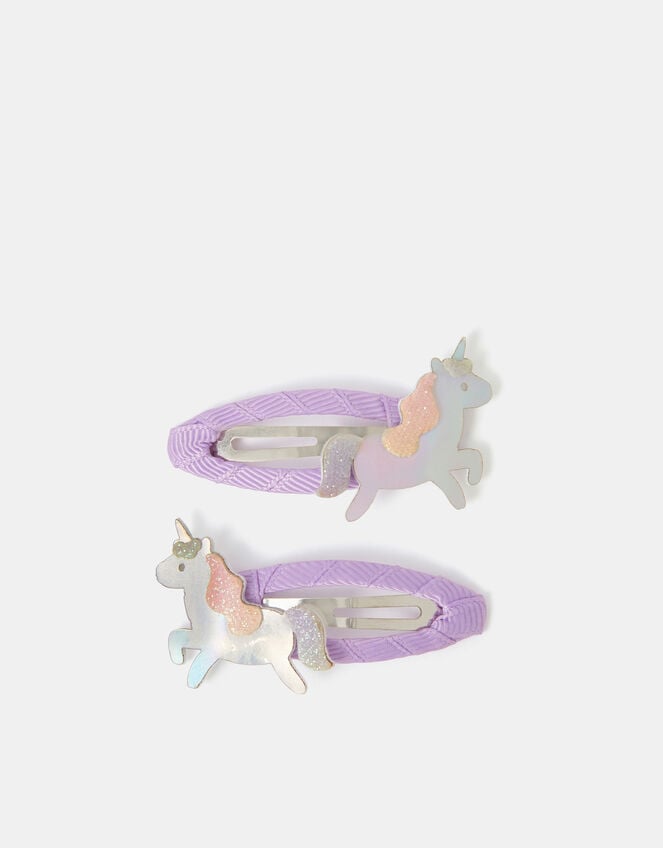 2-Pack Girls Holographic Unicorn Hair Clips, , large