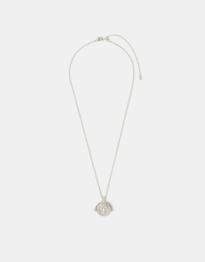Sterling Silver-Plated Coin Spinner Pendant Necklace, , large