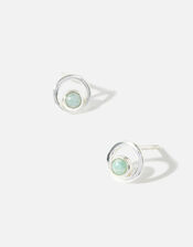 Recycled Sterling Silver Amazonite Circle Studs, , large