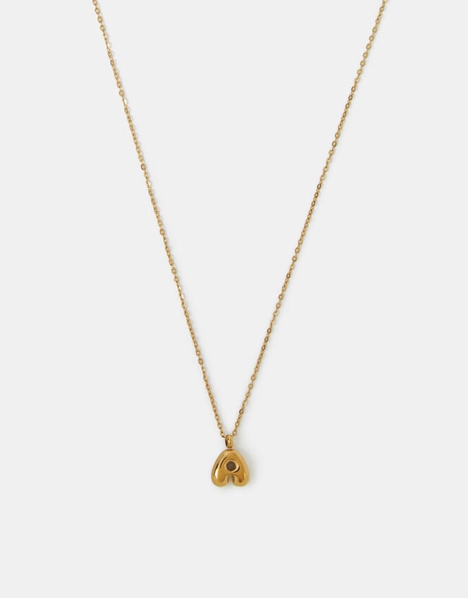 Stainless Steel Bubble Initial Pendant Necklace, Gold (GOLD), large