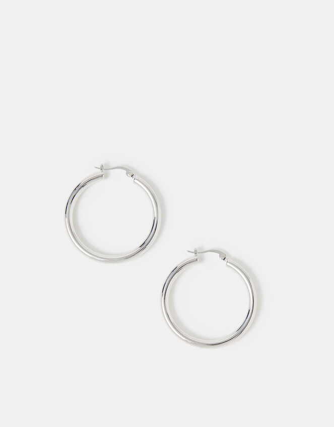 Sterling Silver-Plated Tube Hoop Earrings, , large