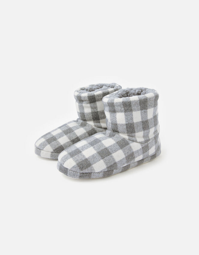 Check Print Slipper Boots, Grey (GREY), large