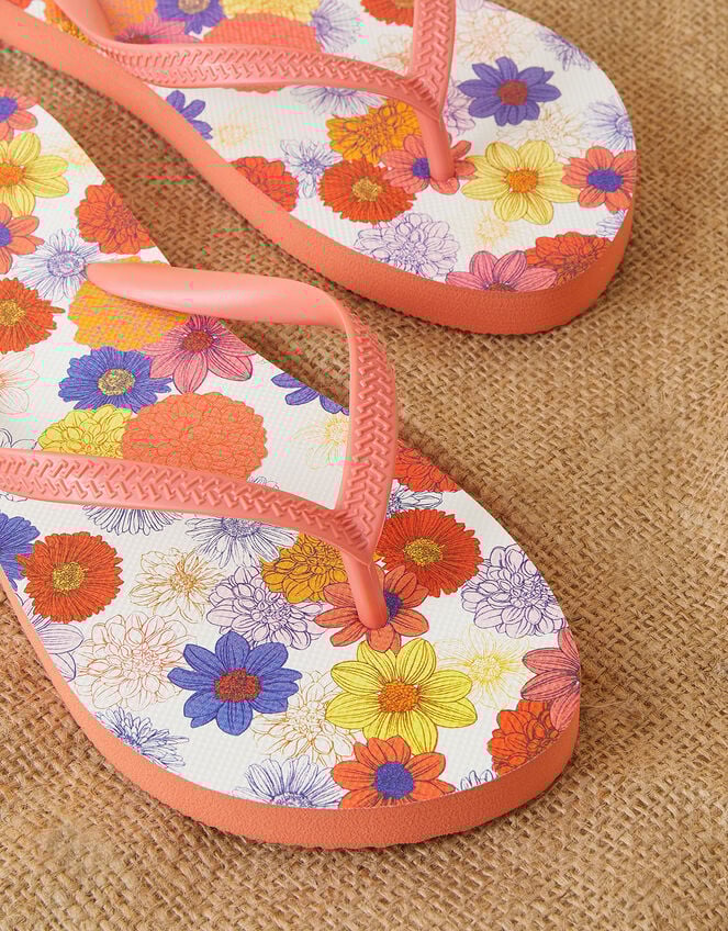 Floral Print Flip Flops, Multi (BRIGHTS-MULTI), large