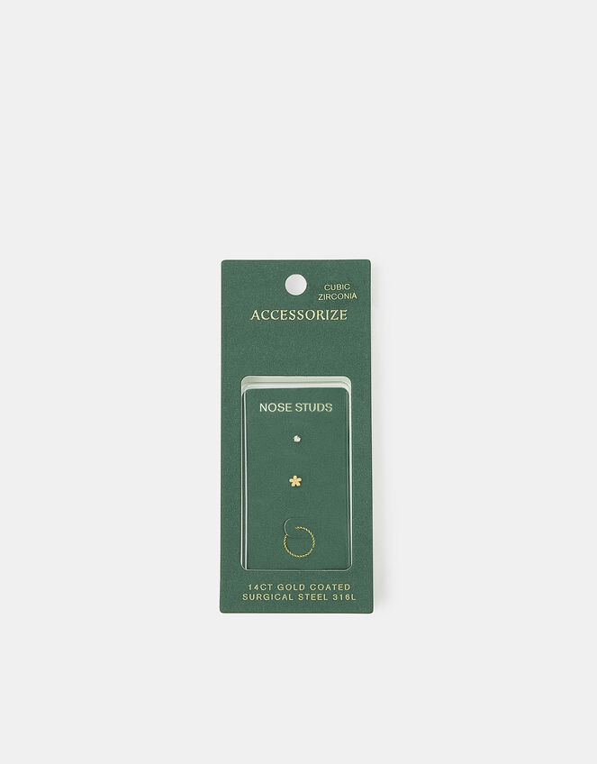 3-Pack Platinum-Plated Surgical Steel Nose Studs, , large