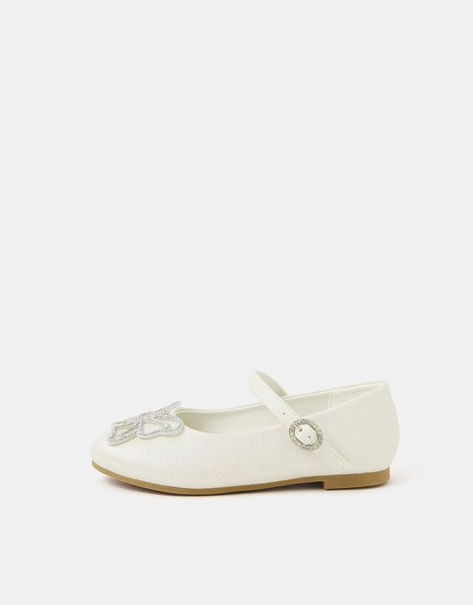 Girls Butterfly Ballet Flats, Cream (PEARL), large