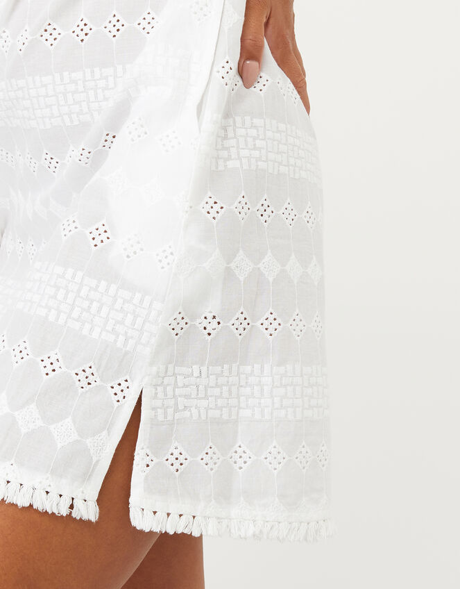 Schiffli Bardot Dress in Pure Cotton, White (WHITE), large