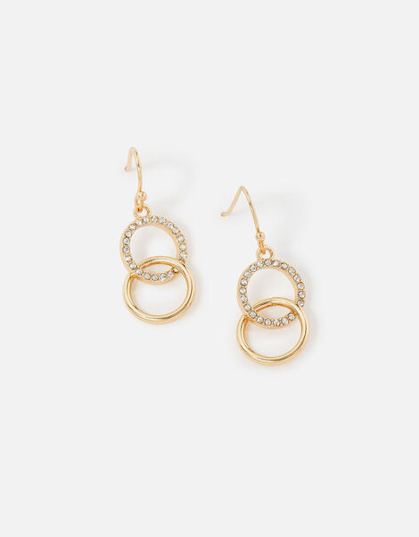 Linked Circle Short Drop Earrings Gold, Gold (GOLD), large