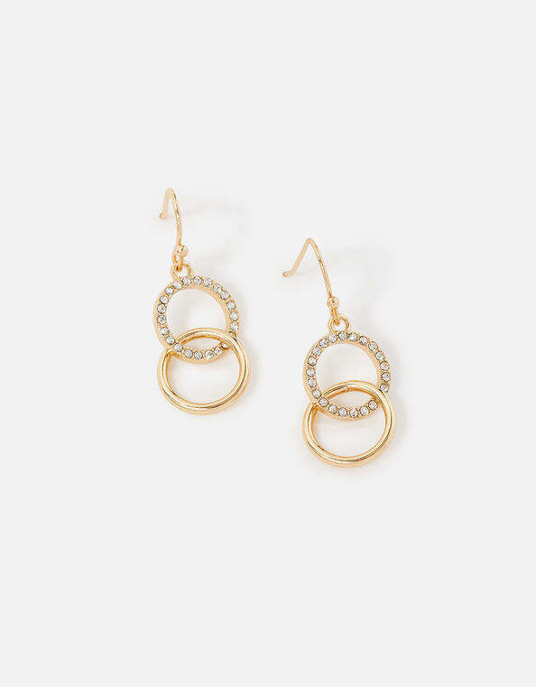 Linked Circle Short Drop Earrings Gold, Gold (GOLD), large