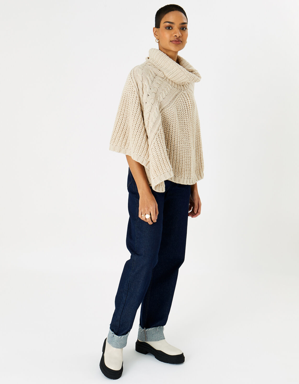 Cable Knit Poncho Natural Blanket scarves Accessorize Global