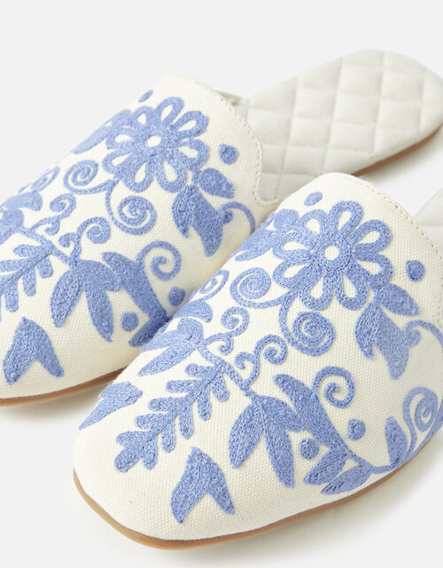 Riviera Embroidered Slippers, Blue (BLUE), large