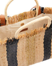 Striped Fringed Handheld Bag, , large