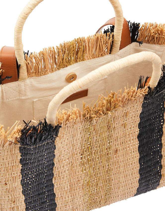 Striped Fringed Handheld Bag, , large