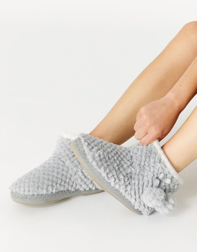 Cut Faux Fur Slipper Boots, Grey (GREY), large