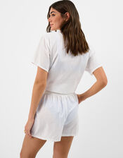 Shell Embroidered Patchwork Shorts, Ivory (IVORY), large