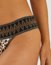 Leopard Print Band Bikini Bottoms, Brown (BROWN), large