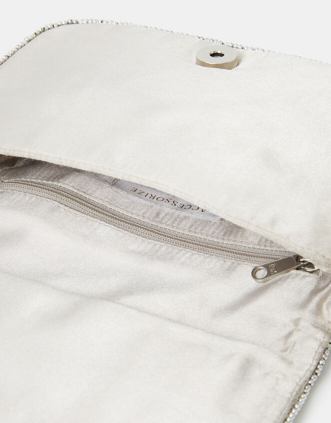 Embellished Fold Over Clutch Bag, Silver (SILVER), large