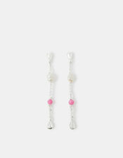 Sterling Silver-Plated Pearl & Tourmaline Drop Earrings, , large
