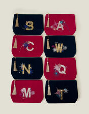 Large Sequin Initial Velvet Pouch, Multi (BRIGHTS MULTI), large