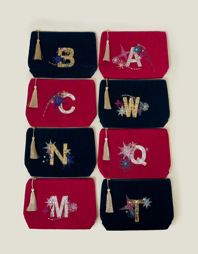 Large Sequin Initial Velvet Pouch, Multi (BRIGHTS MULTI), large
