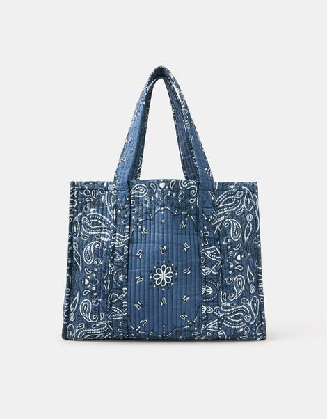 Paisley Print Quilted Shopper Bag, , large