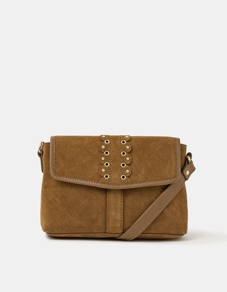 Eyelet Detail Suede Crossbody Bag, , large