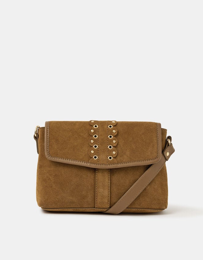 Eyelet Detail Suede Crossbody Bag, , large