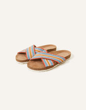 Beaded Stripe Cross Strap Footbed Sandals, Multi (BRIGHTS-MULTI), large