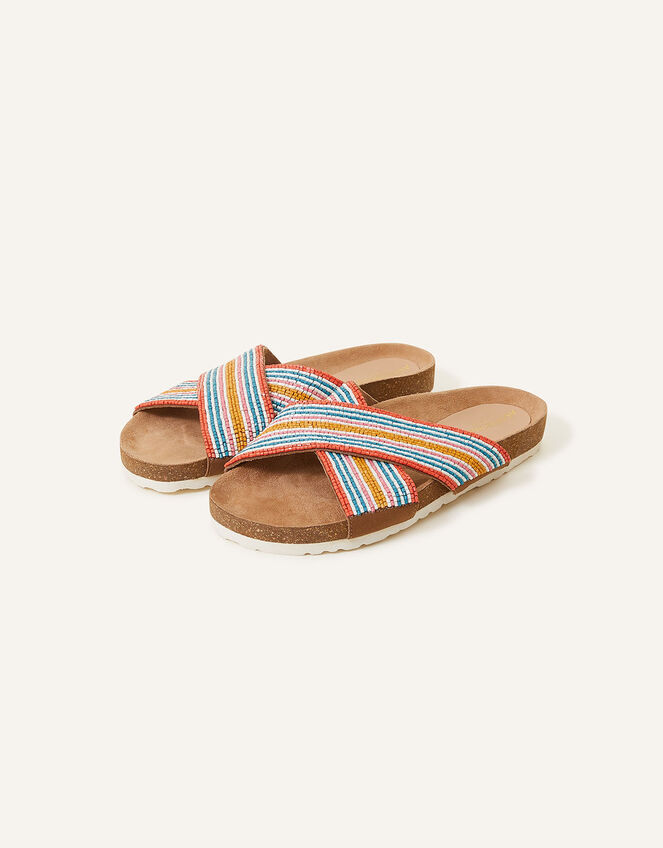 Beaded Stripe Cross Strap Footbed Sandals, Multi (BRIGHTS-MULTI), large