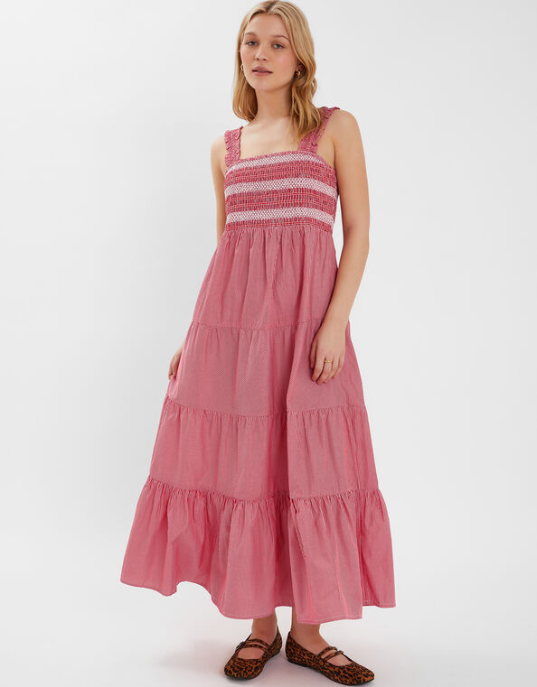 Stripe Smocked Maxi Dress, Red (RED), large