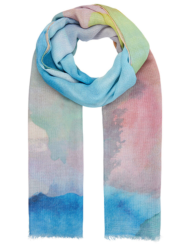 Watercolour Printed Scarf in Recycled Polyester, , large