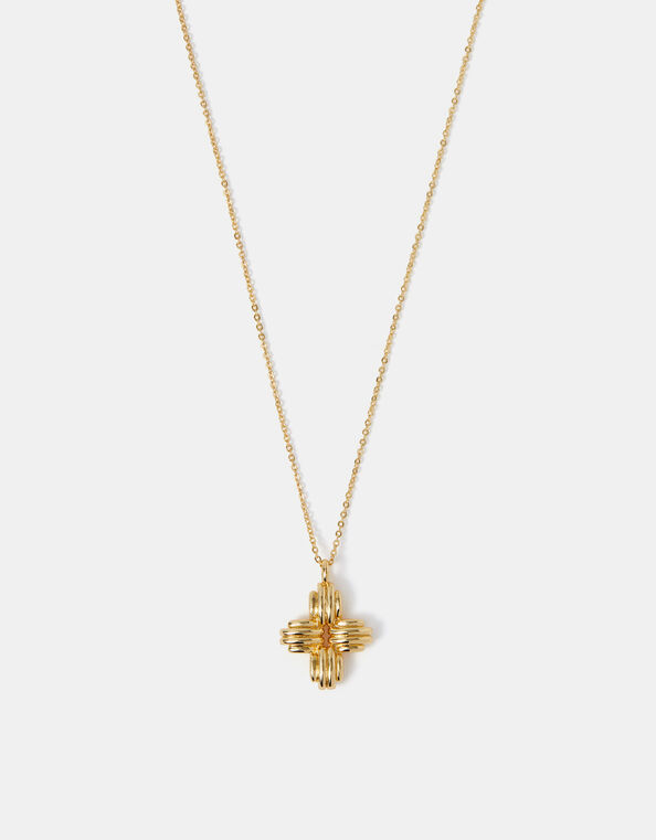 14ct Gold-Plated Ridge Cross Pendant Necklace, , large