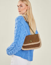 Shearling Trim Chain Cross-Body Bag, , large