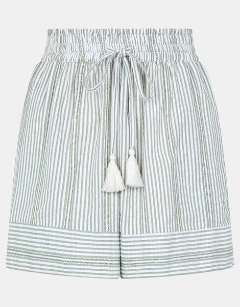 Stripe Cotton Beach Shorts, Green (GREEN), large
