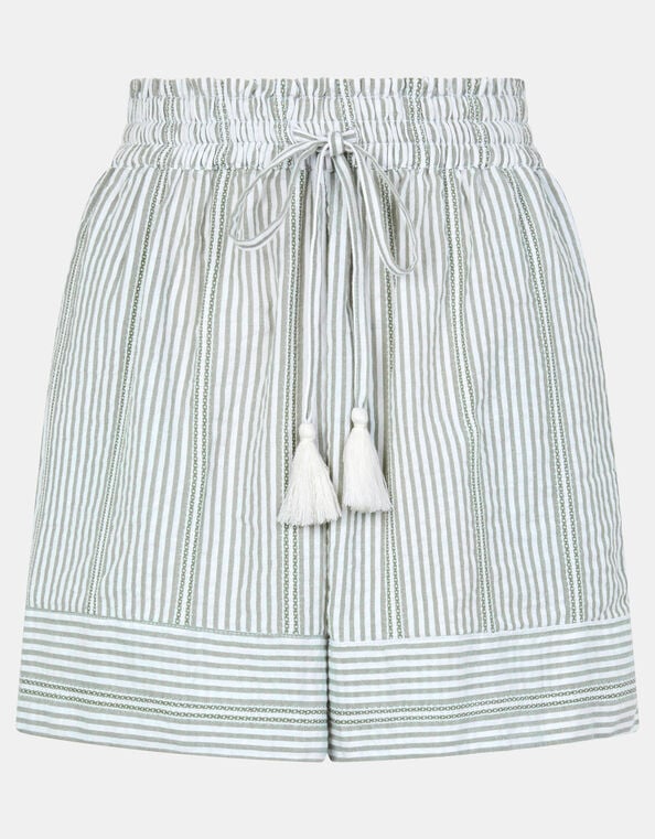 Stripe Cotton Beach Shorts, Green (GREEN), large