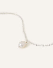 Sterling Silver-Plated Pearl Drop Necklace, , large