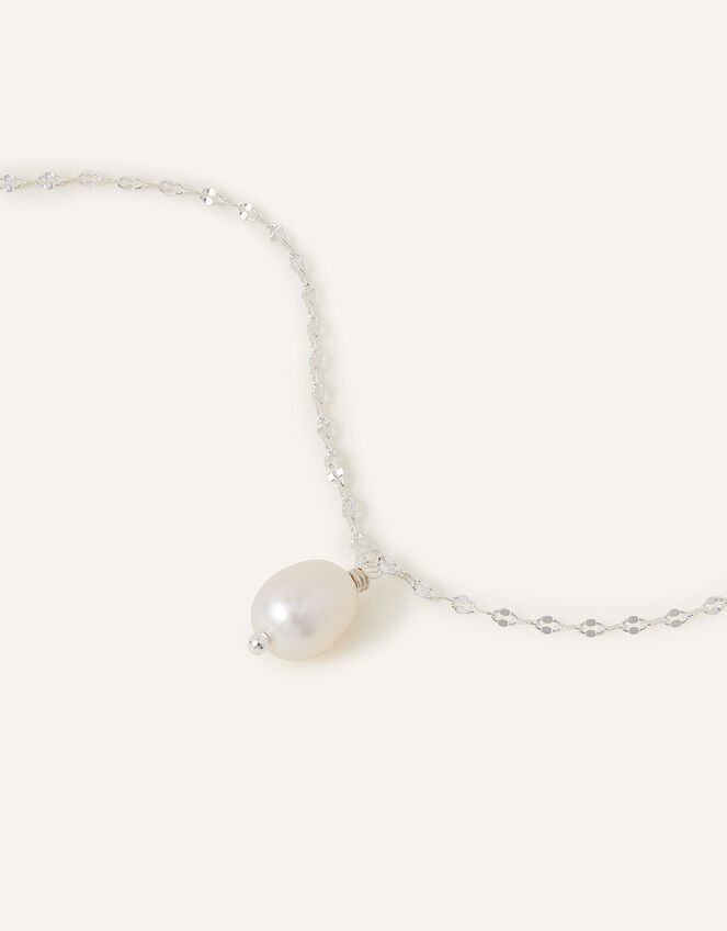 Sterling Silver-Plated Pearl Drop Necklace, , large