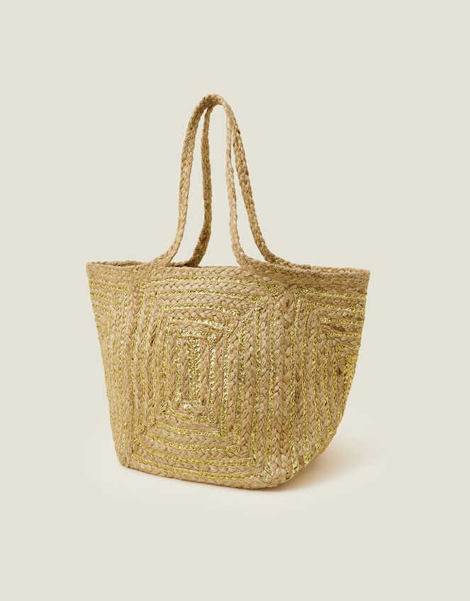Metallic Jute Beach Bag Gold, , large