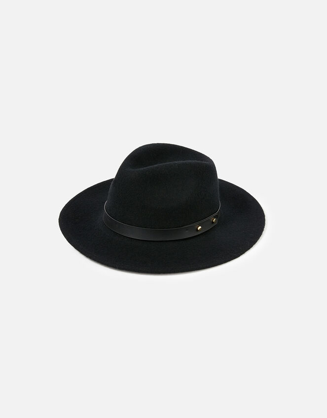 Mila Fedora Hat in Pure Wool, Black (BLACK), large