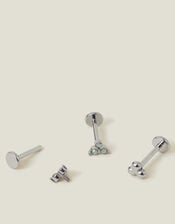 3-Pack Platinum-Plated Surgical Steel Crystal Flatback Stud Earrings, , large