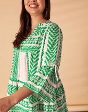 Print Jacquard Flute Sleeve Mini Dress with Sustainable Cotton, Green (GREEN), large