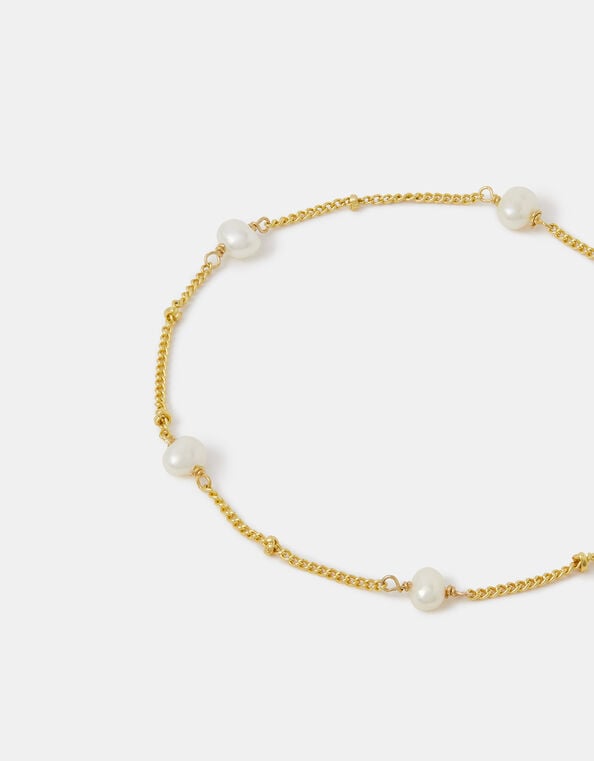 14ct Gold-Plated Pearl Station Anklet, , large